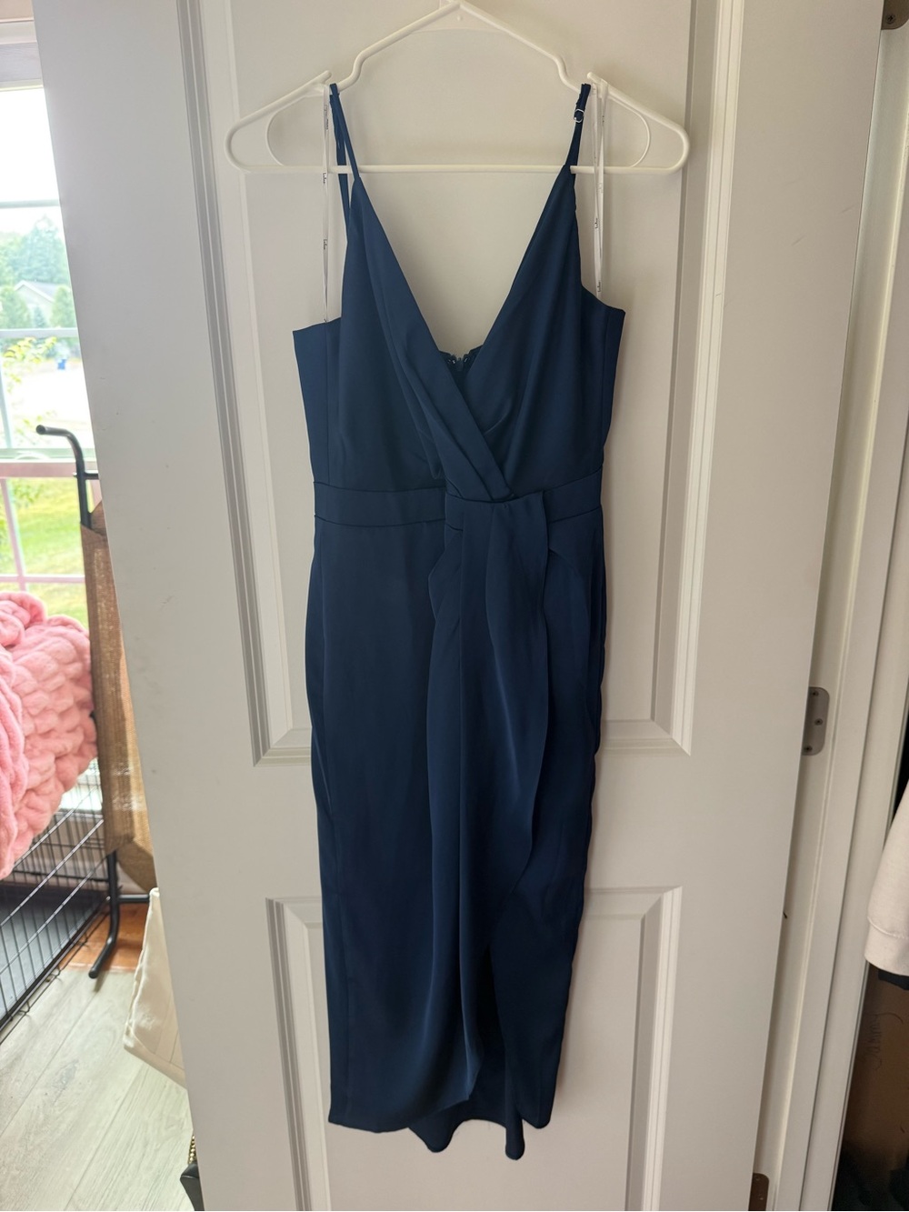 Lulu's Navy V-Neck Midi Dress with Wrap Front